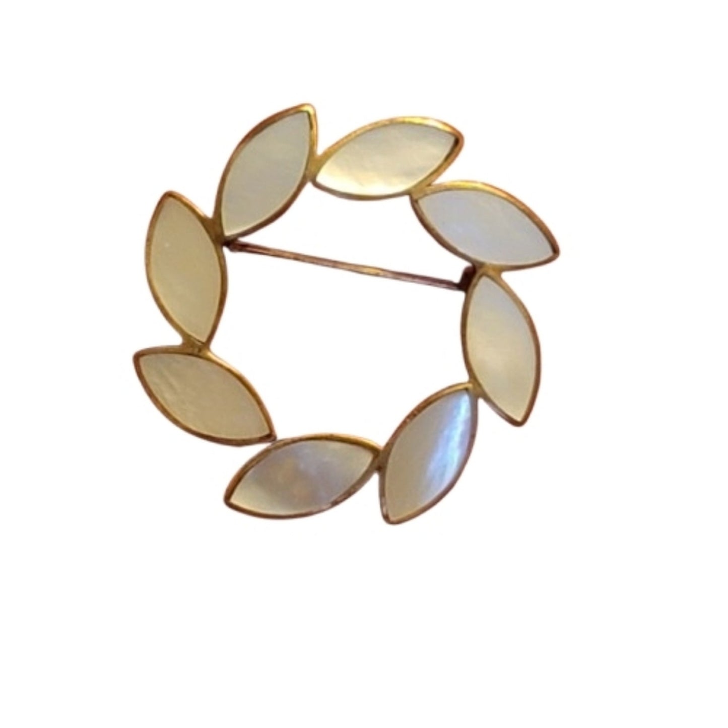 Mother Of Pearl Gold and Cream Leaf Wreath Brooch Gift Mom Daughter Sister