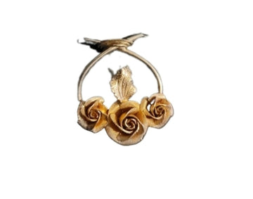 VINTAGE gold tone roses brooch pin 3 roses leaf