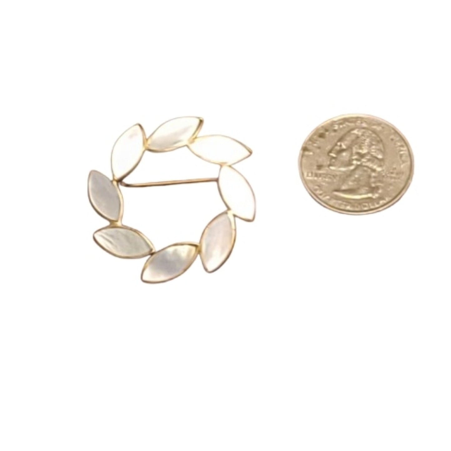 Mother Of Pearl Gold and Cream Leaf Wreath Brooch Gift Mom Daughter Sister