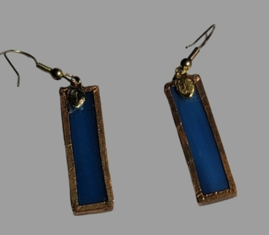 Handmade Blue Rectangle Dangle Earrings Boho Artisan Geometric Drop Earrings