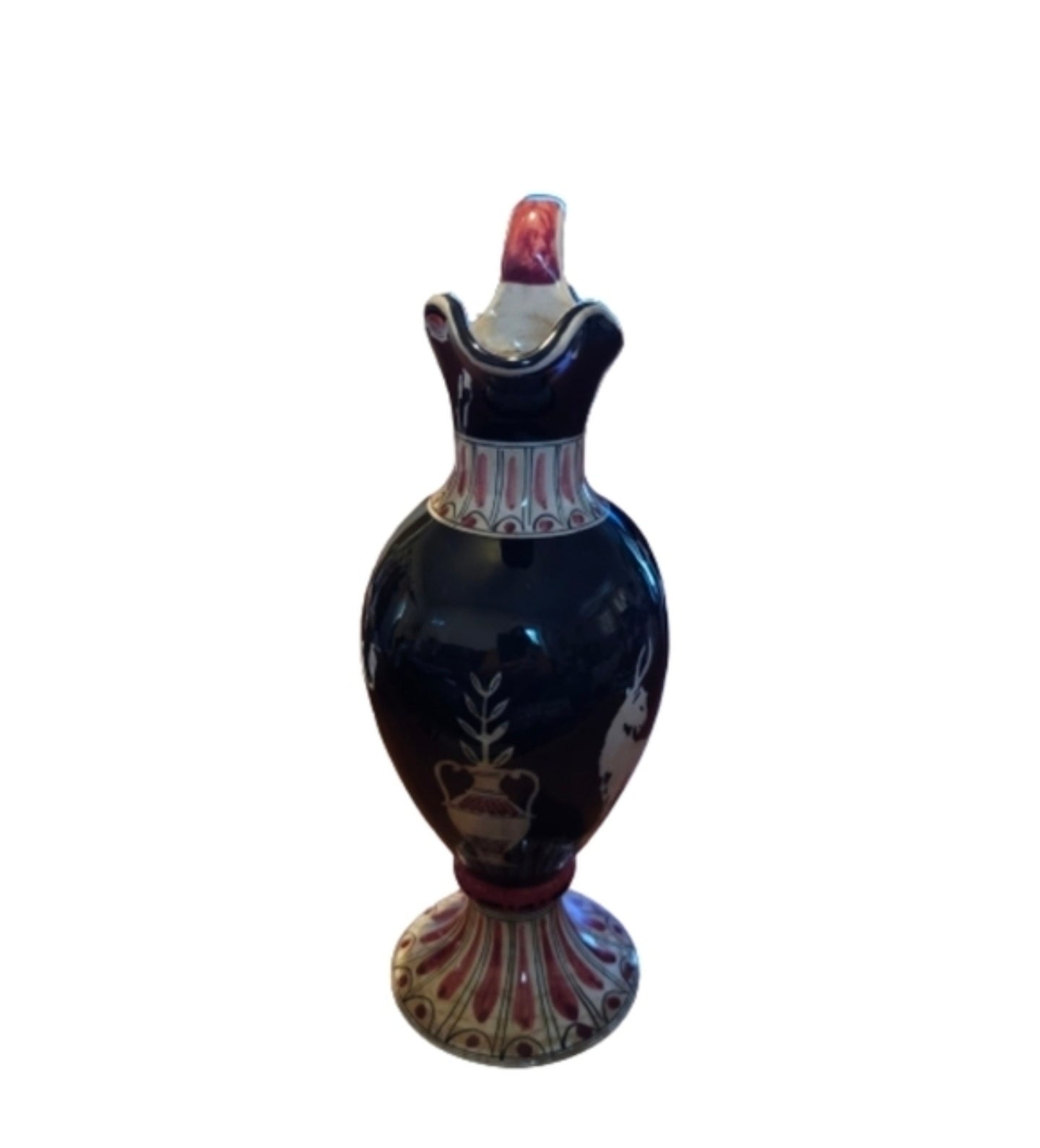Rare Vintage Cucchi Ceramic Pitcher Made In Italy Black & Red Battle Design