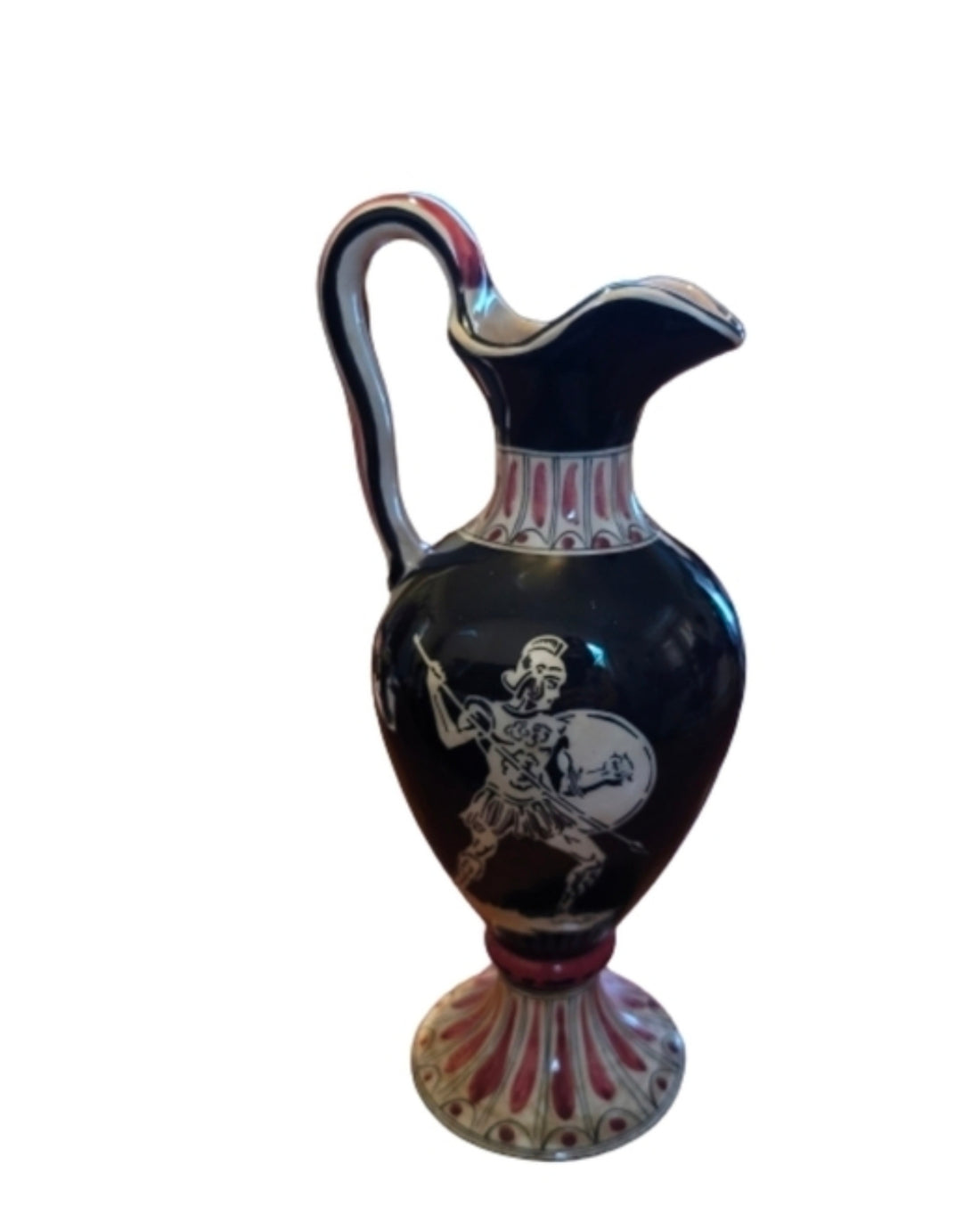 Rare Vintage Cucchi Ceramic Pitcher Made In Italy Black & Red Battle Design