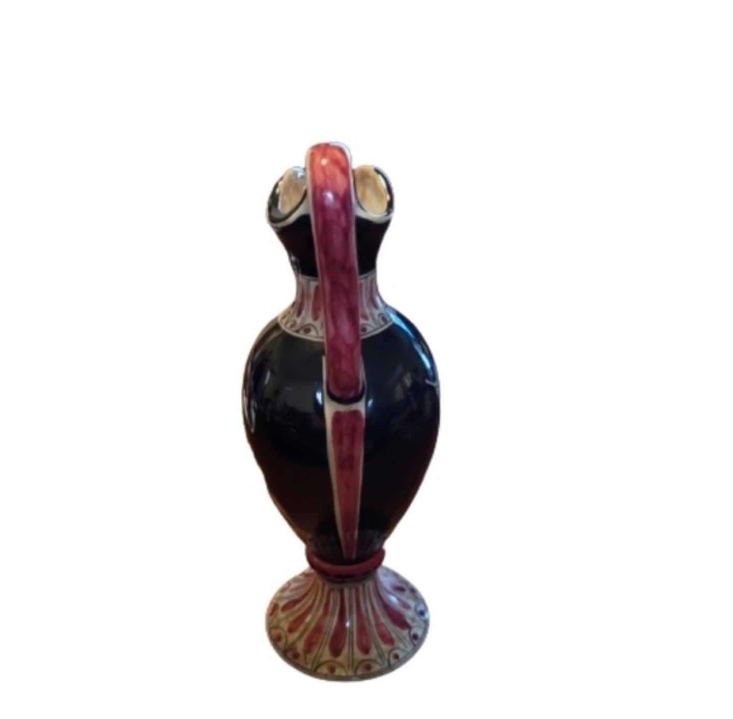 Rare Vintage Cucchi Ceramic Pitcher Made In Italy Black & Red Battle Design