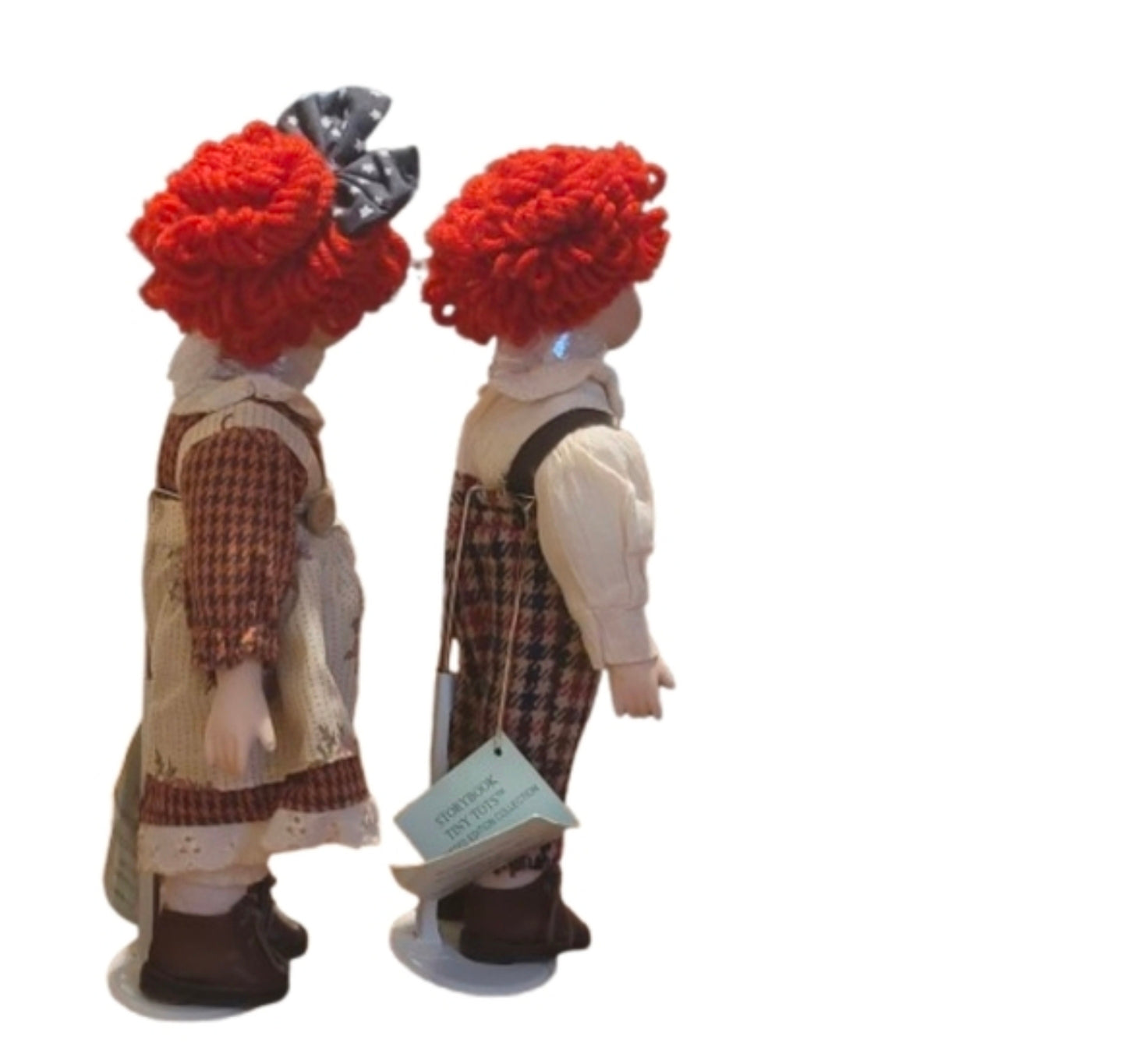 Seymour Mann Storybook Tiny Tots "Sweetheart Ann & Andy" Porcelain Doll Set w/ Stands & Tags