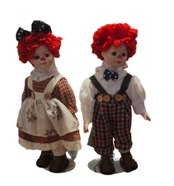 Seymour Mann Storybook Tiny Tots "Sweetheart Ann & Andy" Porcelain Doll Set w/ Stands & Tags