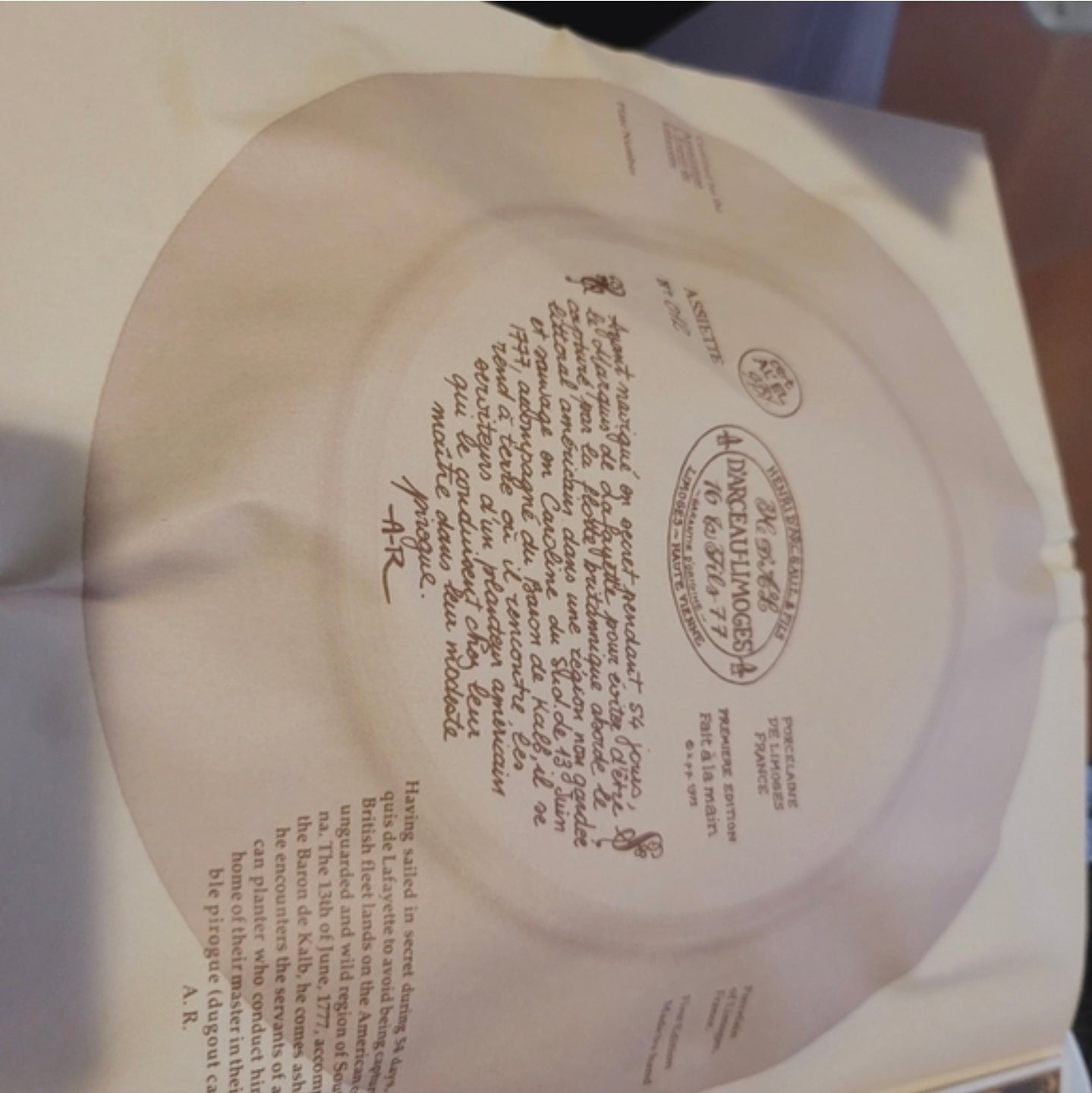 D'arceau-Limoges Henri L Fils Collectors plate Fine China 1977 # 306