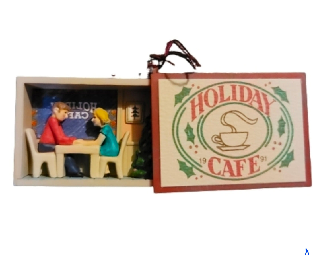 VINTAGE Hallmark Keepsake Christmas Ornament 1991 Holiday Cafe Matchbox Memorie