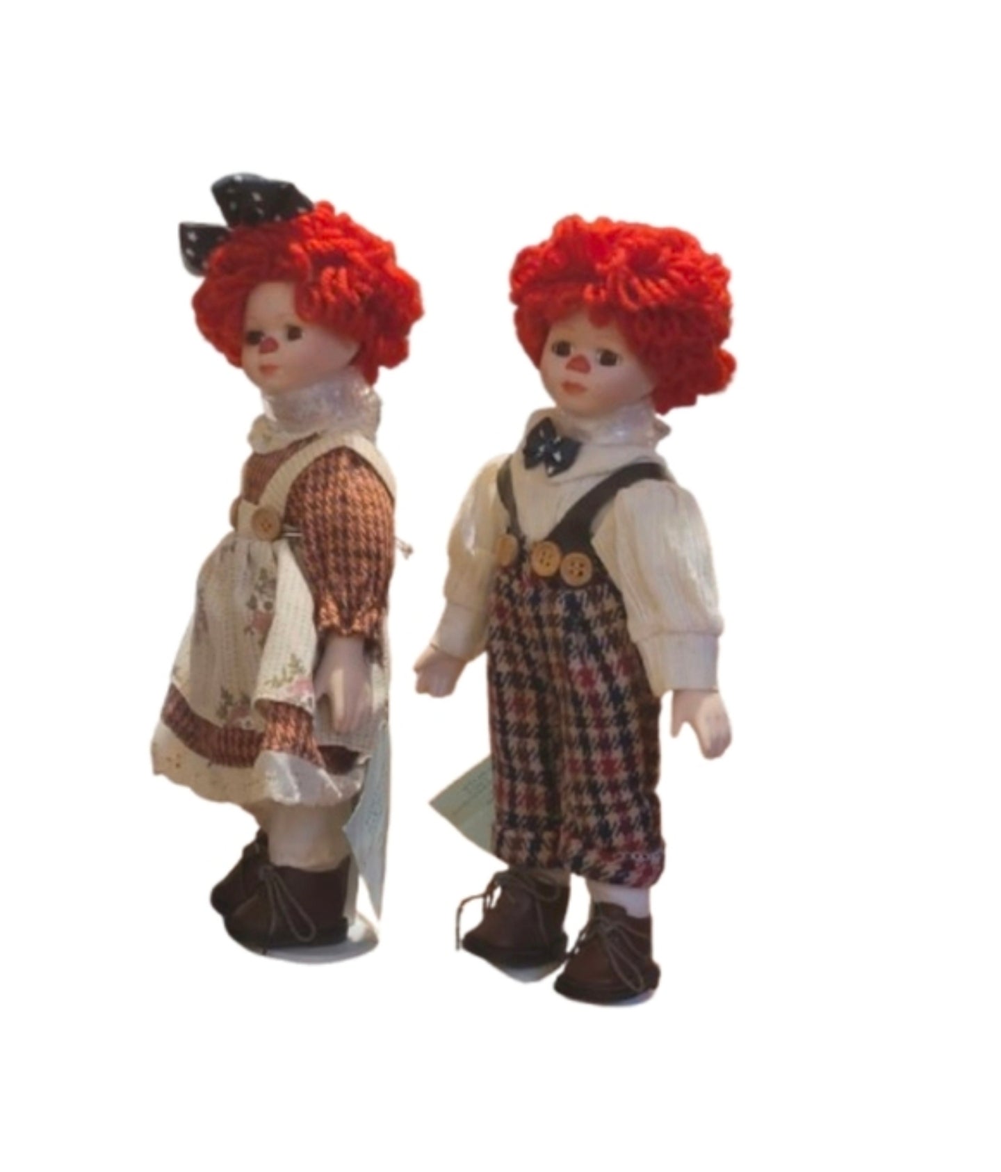 Seymour Mann Storybook Tiny Tots "Sweetheart Ann & Andy" Porcelain Doll Set w/ Stands & Tags