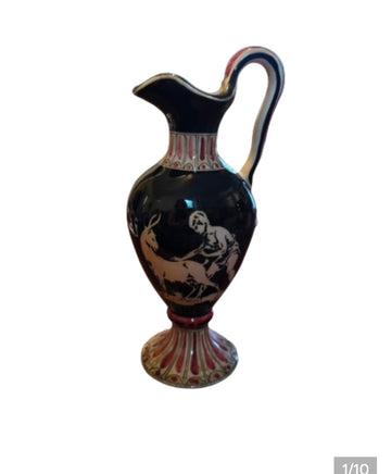 Rare Vintage Cucchi Ceramic Pitcher Made In Italy Black & Red Battle Design