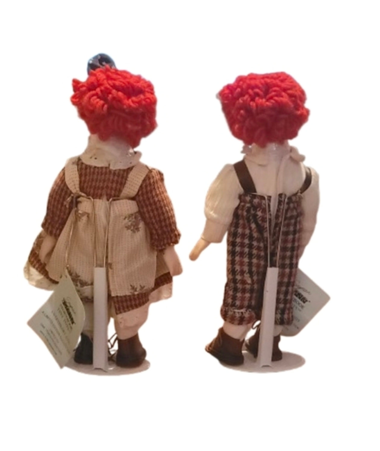 Seymour Mann Storybook Tiny Tots "Sweetheart Ann & Andy" Porcelain Doll Set w/ Stands & Tags