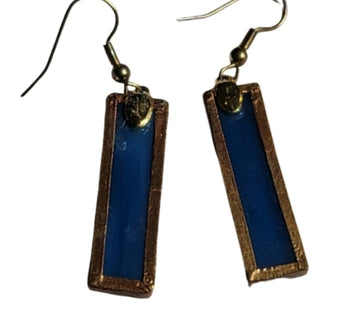 Handmade Blue Rectangle Dangle Earrings Boho Artisan Geometric Drop Earrings